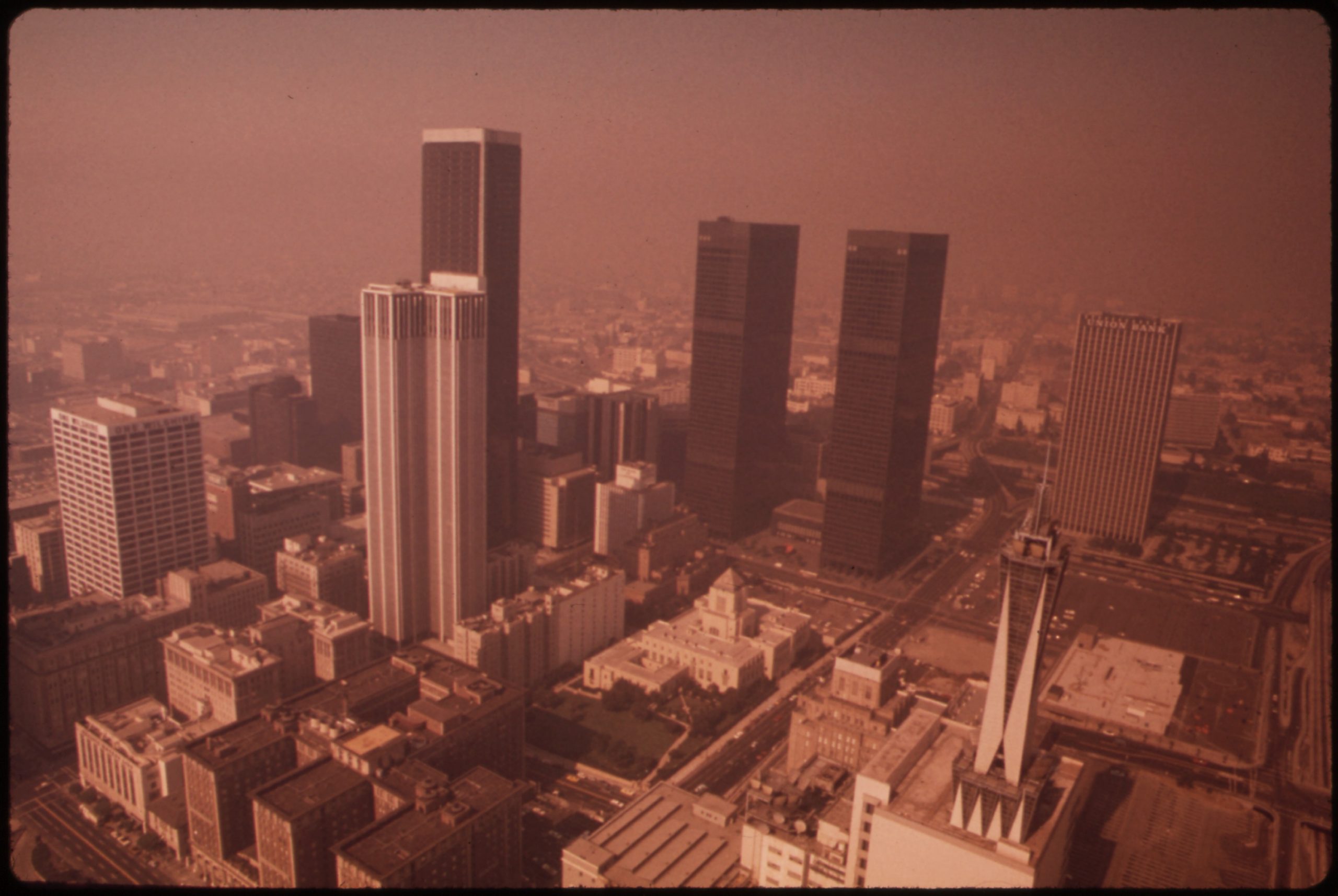 Smog over the Los Angeles skyline in 1973
