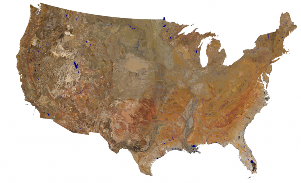 Map of soil colors of the continental US