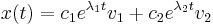 mathbf{}x(t)=c_1e^{\lambda_1 t}v_1 + c_2e^{\lambda_2 t}v_2