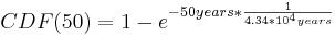 DF (50) =1-e^ {-50 años*\ frac {1} {4.34*10^4 años}}