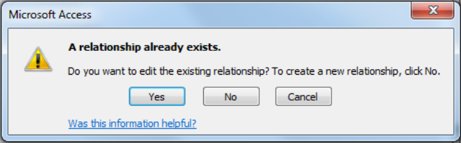 Relationship already exists dialog.
