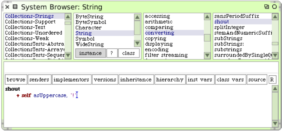 The shout method defined on class String.