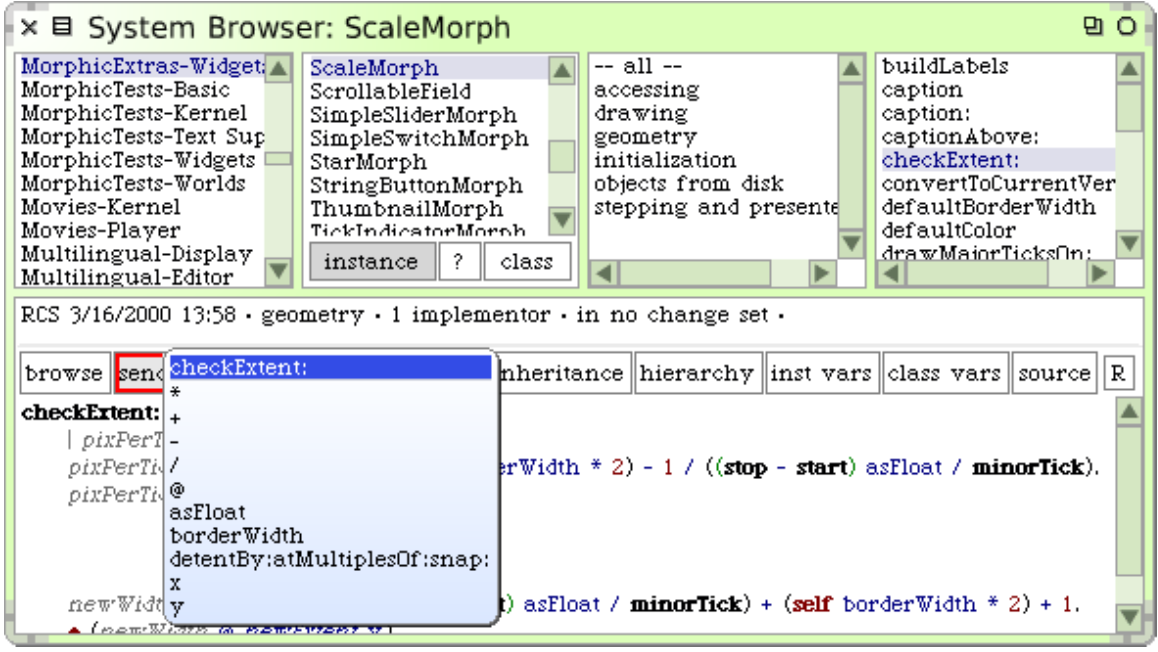 A Class Browser opened on the ScaleMorph class.