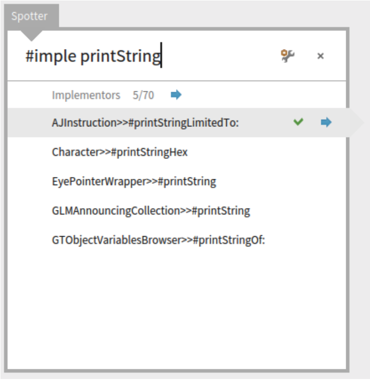 Implementors matching printString.