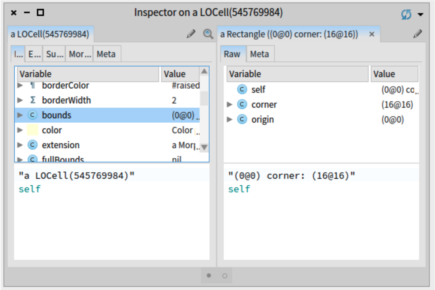 When we click on an instance variable, we inspect its value (another object).