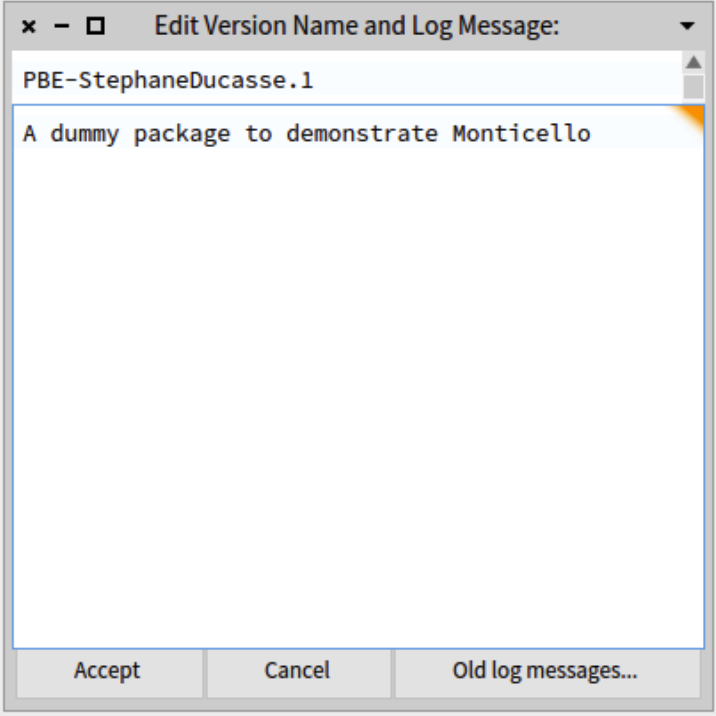 Providing a log message for a new version of a package.