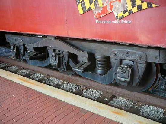 Undercarriage of a train in Cumberland, MD.