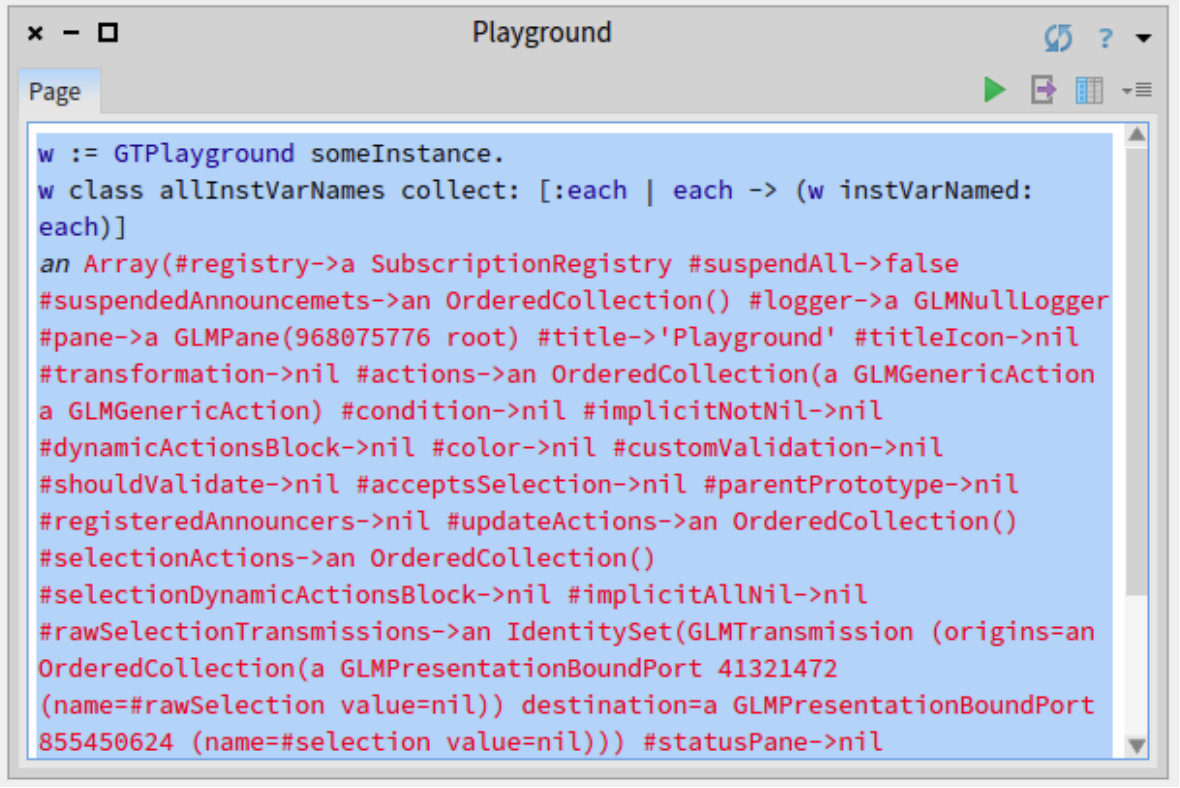 Instance variables of a GTPlayground.