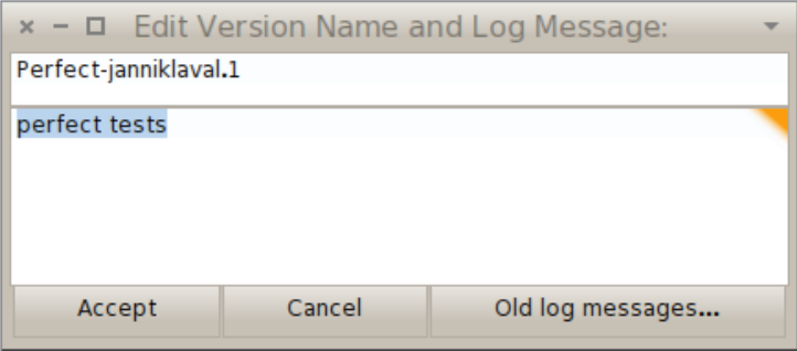 Version Name and Log Message dialog.