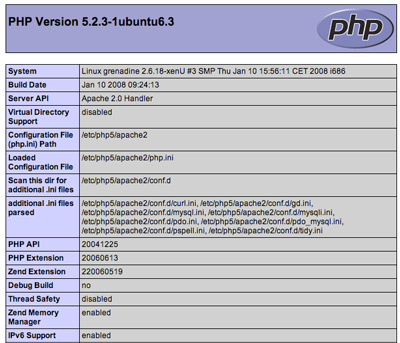Screen shot of a portion of a response of a PHP page