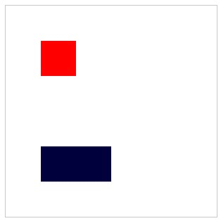 Red rectangle in upper left corner and black larger rectangle in lower left corner of a box