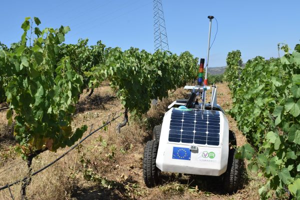 An agricultural robot with an accelerometer installed.