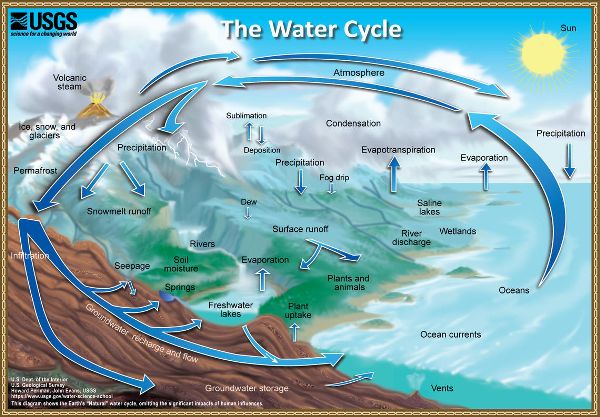 Un diagrama del ciclo del agua.
