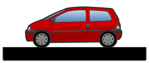 Vista lateral de un automóvil rojo sobre una superficie plana, orientada hacia la izquierda.