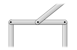 Una viga horizontal está conectada a una viga vertical en su punto final izquierdo, a otra viga vertical en su punto final derecho, y a una viga diagonal inclinada hacia arriba y a la derecha en su punto medio.