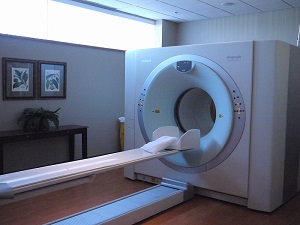 A CT (computerized tomography) machine in a hospital.