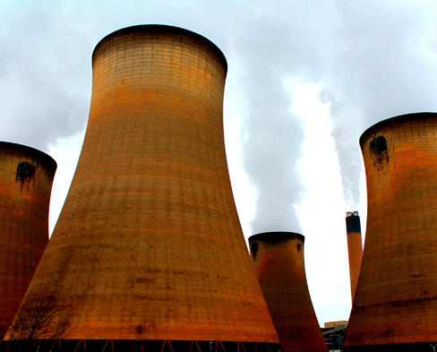 Cooling towers at the Drax power station in North Yorkshire, United Kingdom.