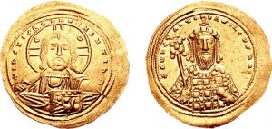 Two gold coins with emperor