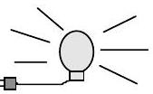 Drawing of a lightbulb emitting light, with an electric cord leading from the base.