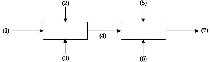 Los arroyos 1, 2 y 3 entran en una cámara, de la cual sale la corriente 4. La corriente 4, así como las corrientes 5 y 6, entran todas en una segunda cámara de la que sale la corriente 7.