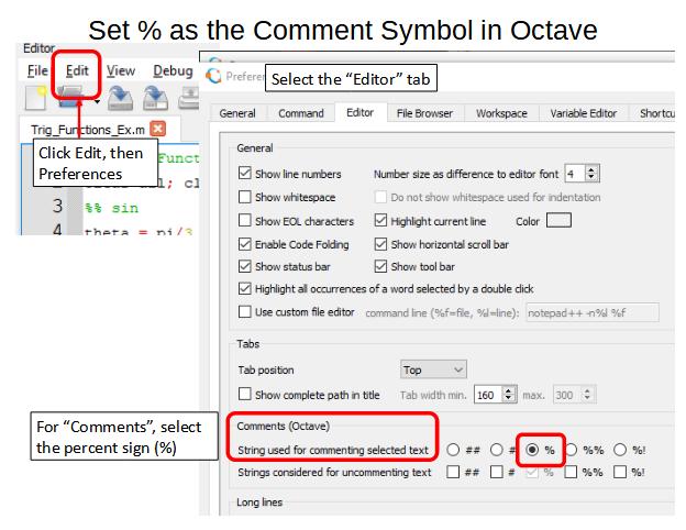Set % as the comment symbol in Octave
