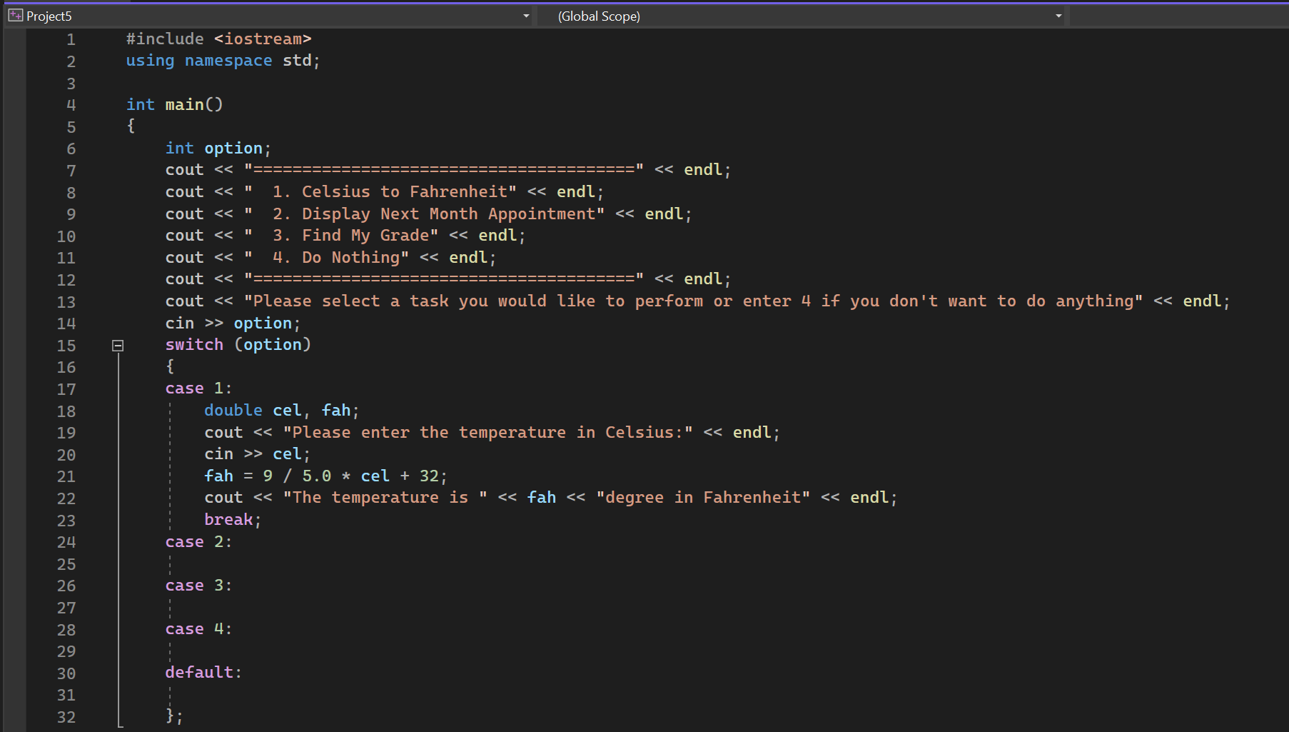 3.9: Switch Statements and Menu Driven Programs - Engineering LibreTexts
